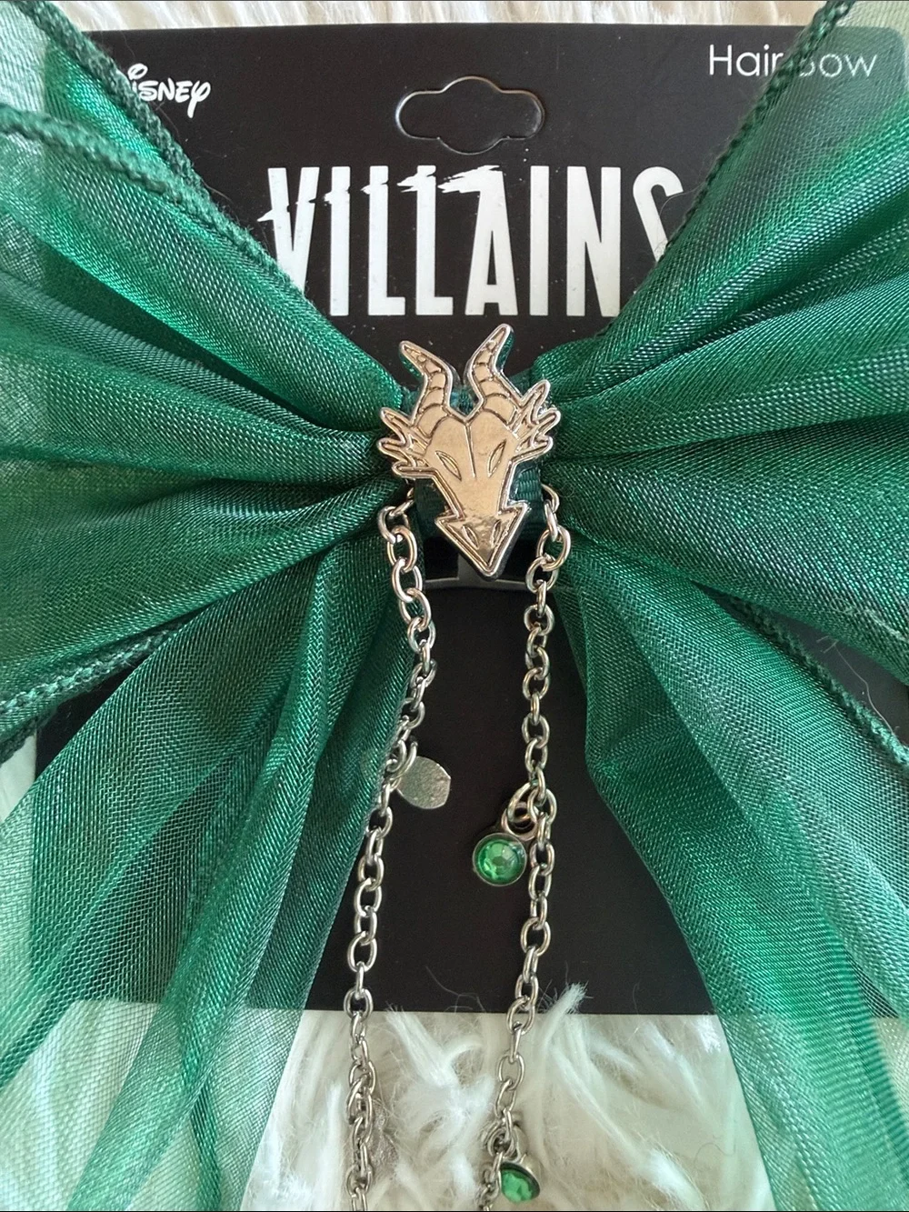 NWT Disney Maleficent Hair Bow Clip with Chain and Charms